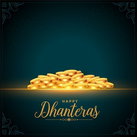 Happy dhanteras festival golden coins ba... | Free Vector #Freepik #freevector #background #banner #gold #card Happy Dhanteras Hd Images, Dhanteras Creative Ads, Dhanteras Images, Happy Dhanteras Wishes, Indian Festival Of Lights, Shubh Dhanteras, Golden Coins, Frame Wallpaper, Navratri Wishes