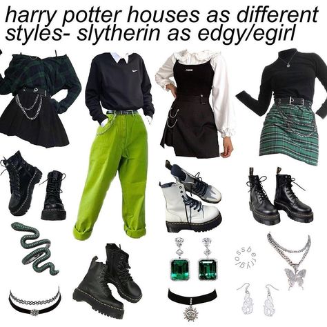 Shop Aesthetic Clothes, General Outfit, Aesthetic Essentials, Slytherin Fashion, Style Chart, Hogwarts Aesthetic, Slytherin Aesthetic, Shop Aesthetic, House Clothes