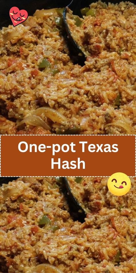 Keep dinner simple and scrumptious with this One-pot Texas Hash. A hearty and flavorful meal that's perfect for busy weeknights. Southern Hash Recipe, Texas Hash, Dinner Simple, Hash Recipe, Beef Hash, Dinner With Ground Beef, Beef And Rice, Hamburger Recipes, Entree Recipes