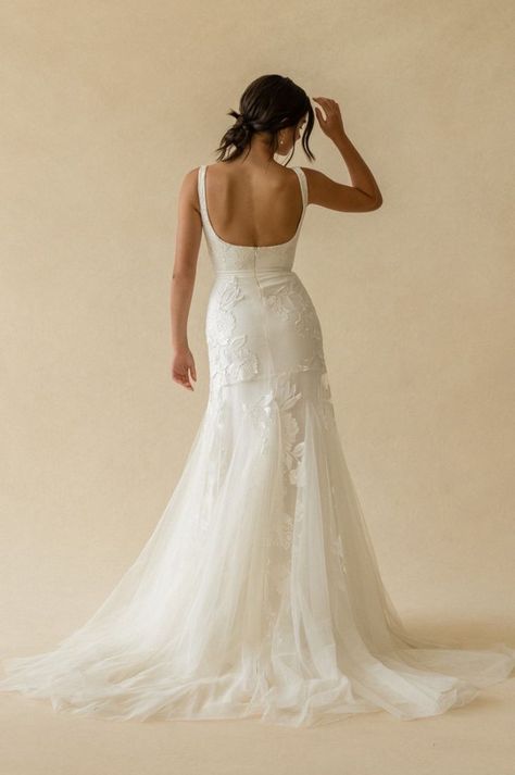 Tie Up Wedding Dress, Alexandra Grecco Marcelle, Square Neck Wedding Dress With Sleeves Lace, All Who Wonder Wedding Dresses, Align Wedding Dress, Wedding Gown Sheath, Alexandra Grecco Bridal, Square Neckline Wedding Dress, Square Neck Wedding Dress