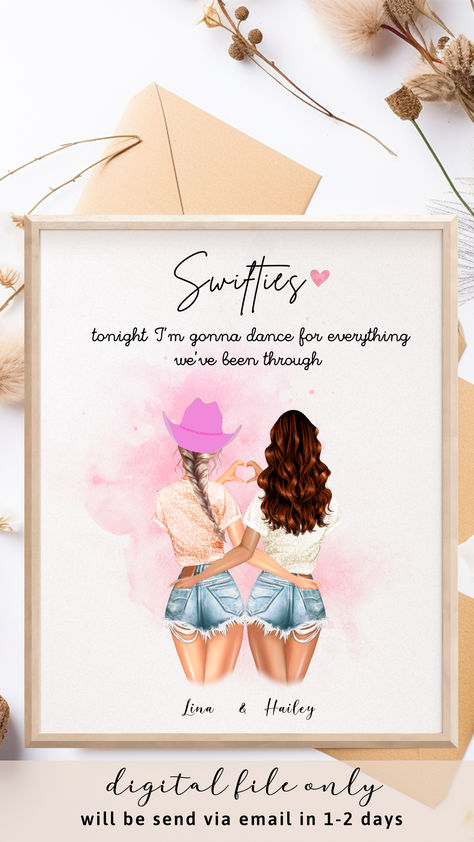 Surprise your Taylor Swift fan friends with this personalised Best Friends Gift Idea for true SWIFTIE! A beautiful custom Roommates Girlfriends Portrait with Friends theme!  Choose outfits, hair and accessories and Personalize gift for your family, girlfriends, sisters or soulmates! True Swiftie, Friends Picture, Chose Outfit, Custom Birthday Gifts, Gift Best Friend, Bestie Gifts, Taylor Swift Fan, Gifts Personalized, Best Friend Gift