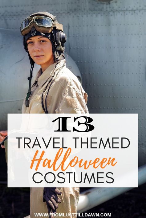 Looking  for a travel themed costume? Check out 13 of our travel theme party costume ideas. PIN THIS FOR LATER. #halloweencostume #travelthemedhalloweencostume #halloween #partycostume #travelhalloweencostume #travelcostume via @lusttilldawn Party Costume Ideas, Tourist Costume, Travel Theme Party, Theme Party Costume, Dress Up Ideas, Around The World Theme, Themed Halloween Costumes, Travel Party Theme, Halloween Travel