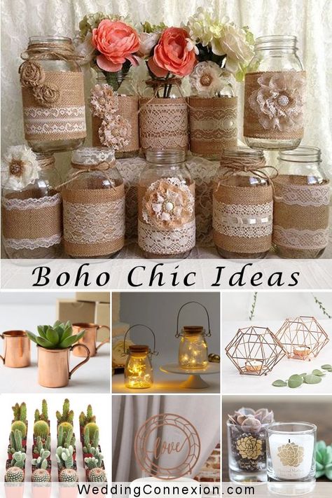 Simple Diy Boho Wedding Decor, Inexpensive Boho Wedding Decor, Boho Chic Decorations Party, Boho Style Table Decor, Boho Reception Ideas, Summer Boho Wedding Decor, Bohemian Style Party Decor, Wedding Decor Boho Chic, Diy Rustic Boho Wedding Decor