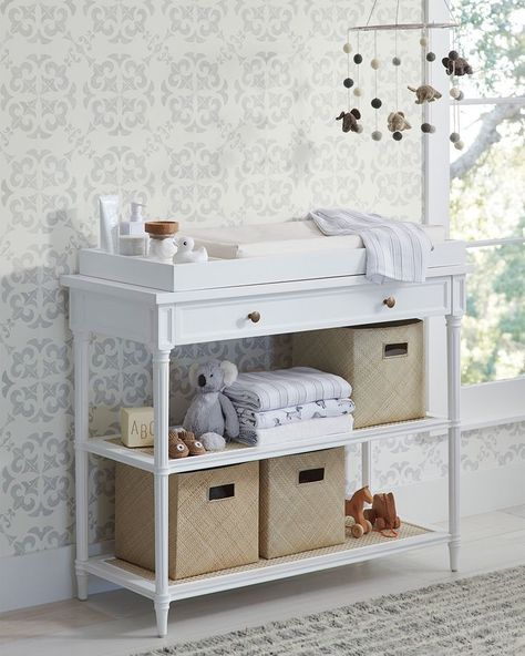 Nursery Organization Changing Table, Daycare Design Ideas, Nursery Changing Station, Changing Table Decor, Changing Table Organization, Nursery Changing Table, Baby Changing Station, Baby Nursery Inspiration, Baby Room Organization