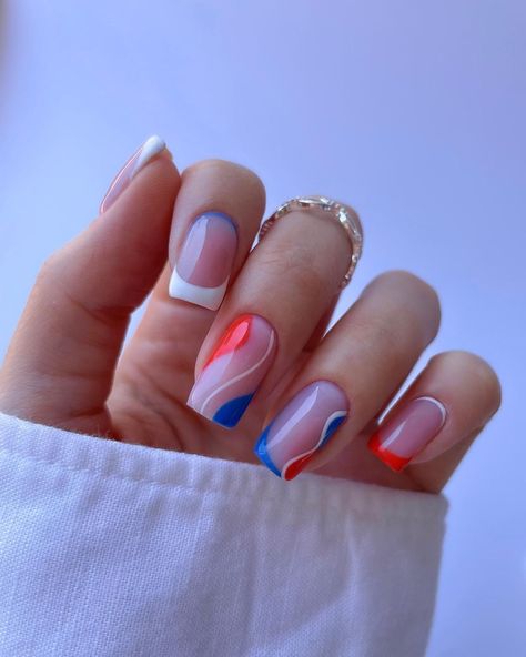 Decorated Nails Art Ideas, July 4th Nails, Blue Gel Polish, Firework Nail Art, 4th Nails, Fourth Of July Nails, Sally Hansen Nails, Uv Nail Lamp, Holiday Nail Designs