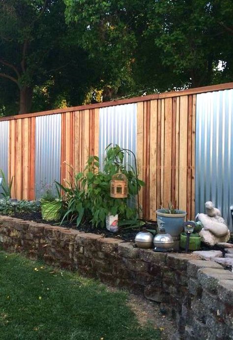 s 9 creative ideas that will change the way you see sheet metal, crafts, home decor, Dress Up an Unattractive Fence Diy Privacy Fence, Privacy Fence Designs, Backyard Privacy, Diy Fence, Privacy Fences, Corrugated Metal, Have Inspiration, Fence Ideas, Backyard Fences