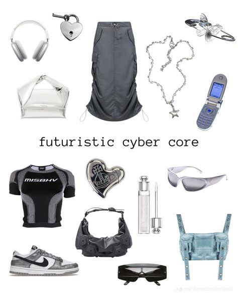 Chromecore Outfits, Futuristic Minimalist Fashion, Futuristic Minimalism Outfit, Angelic Cybercore Outfit, Frutiger Aero Aesthetic Outfits, Futuristic Minimalism Fashion, Futuristic Y2k Fashion, Cybercore Aesthetic Outfits, Cyberpunk Outfit Aesthetic