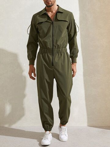 I found this amazing Mens Solid Pleated Zip Front Elastic Waist Casual Long Sleeve Jumpsuits with US$33.99,and 14 days return or refund guarantee protect to us. --Newchic Utility Clothing, Long Sleeve Jumpsuits, Men Jumpsuit, Mens Overalls, Jumpsuit Men, Women's Bottoms, Outerwear Vest, Sweater Dress Midi, Mein Style