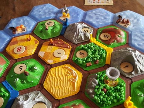 Hexagonal Map, Homemade Board Games, Custom Board Games, Catan Board, Board Games Diy, Settlers Of Catan, Wooden Board Games, Board Game Night, Board Game Design