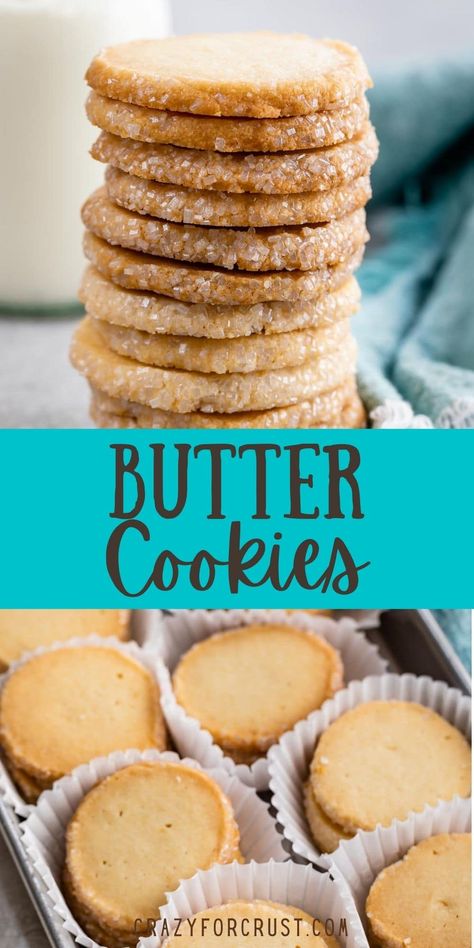 These Easy Butter Cookies are a slice and bake cookie recipe! Super simple to make and perfect for holiday gatherings. Easy Bake Cookies Recipes, Different Cookie Recipes Easy, Slice And Bake Butter Cookies, Homemade Easy Cookies, Rolled Butter Cookies, Cmas Cookie Recipes, Simple Butter Cookie Recipe, Easy Slice And Bake Christmas Cookies, Slice Cookies Recipe