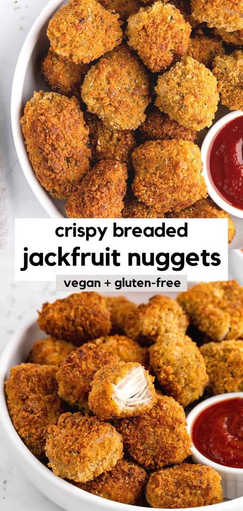 Jackfruit Nuggets, Meatless Chicken, Vegan Chicken Nuggets, Jackfruit Recipes, Snack For Kids, After School Snack, School Snack, Vegan Gluten Free Recipes, Tasty Vegetarian Recipes