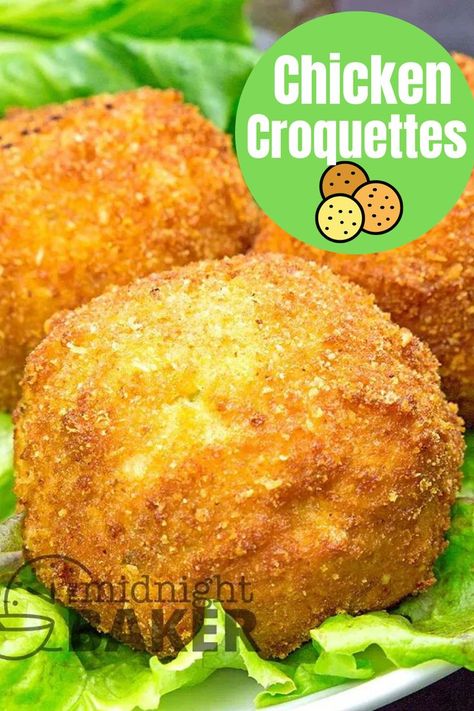 Chicken Crockette Recipes, Ground Chicken Croquettes, French Croquettes Recipe, Leftover Chicken Appetizers, Chicken Croquettes Recipe Easy, Chicken Crockets, Chicken Croquettes Recipe Air Fryer, Chicken Balls Recipe Easy, Chicken Croquettes Easy