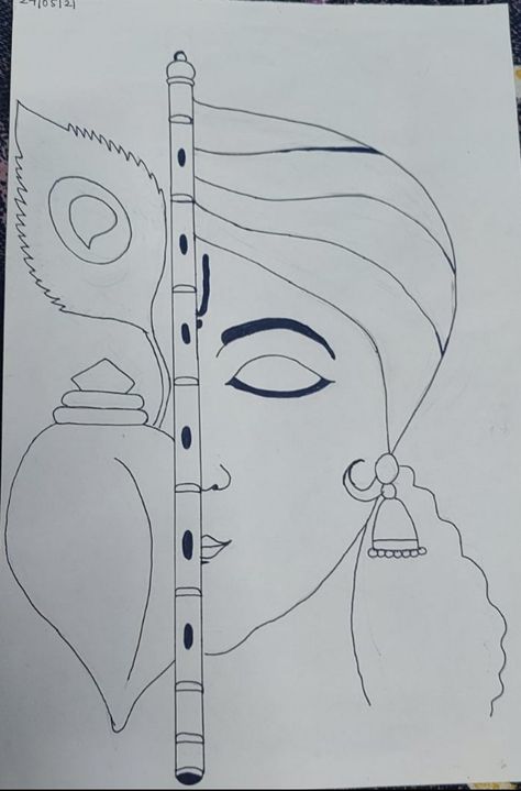 Krishna Aari Work Designs, Krishna Embroidery Designs, Aari Tracing Pattern, Ganpati Bappa Drawing, Bappa Drawing, Flute Drawing, Kasuti Embroidery, Janmashtami Wishes, Embroidery Sketch