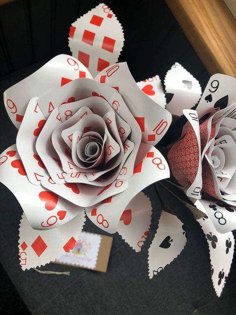 Deck Of Cards Themed Party, Playing Cards Decoration Party Ideas, Deck Of Card Crafts, Playing Cards Birthday Theme, Casino Theme Rehearsal Dinner, Gothic Alice In Wonderland Tea Party, Casino Theme Dinner Party, Casino Prom Theme Decor, Alice In Wonderland Theme Party Ideas