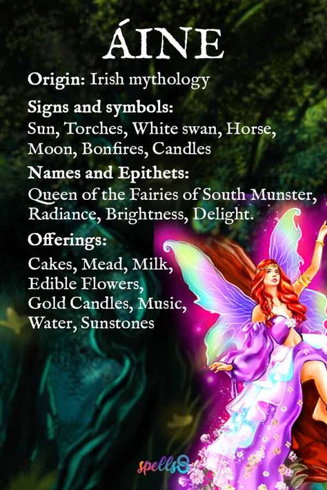 Pagan Goddess Deities, Celtic Goddess Of Love, Celtic Goddess Aine, Aine Goddess Fairy Queen, Sirona Celtic Goddess, Celtic Gods And Goddesses Irish, Eurybia Goddess, Celtic Goddess Names, Fairy Symbols