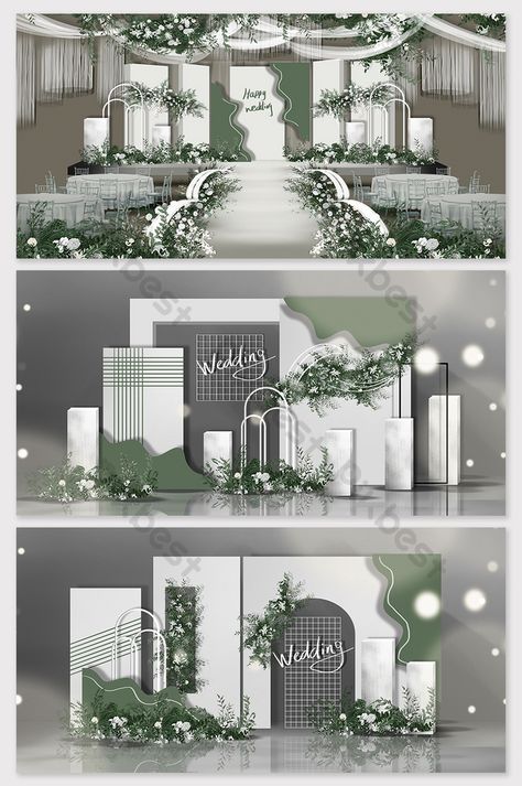 Wedding Booth, Stand Background, Dekorasi Wedding, Green Wedding Decorations, Wedding Artwork, Wedding Stage Backdrop, Wedding Reception Design, Green Themed Wedding, Wedding Stage Design