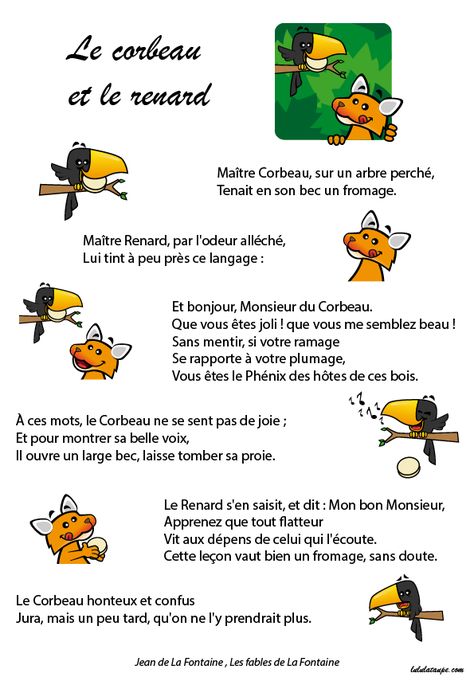 Le Corbeau et le Renard, Jean de La Fontaine - tidou.fr Manual Design, French Classroom, English Worksheets For Kids, Teaching French, Worksheets For Kids, Cute Little Animals, Cute Couple Pictures, Activities For Kids, Education