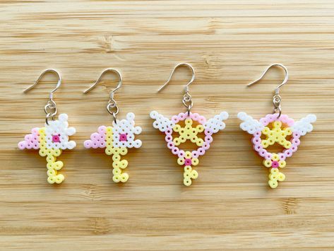 Cardcaptor Sakura Earrings-8bit Pixel Perler Beads Earrings | Etsy Perler Beads Earrings, Mini Hama Beads, Perler Beads Ideas, Cute Products, Hamma Beads Ideas, Pearl Beads Pattern, Star Wand, Easy Perler Beads Ideas, 3d Perler Bead