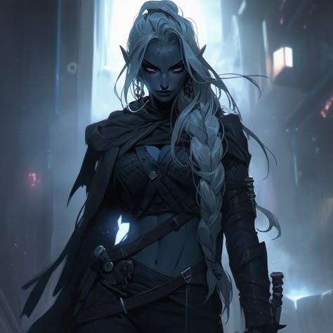 Drow Female Red Hair, Drow Bard Female, Winter Character Art, Drow Woman, Drow Assassin, Dark Elf Woman, Shadar Kai Female, Drow Rogue, Dnd Drow