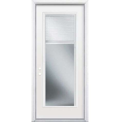 Masonite Full Lite Blinds Between The Glass Right-Hand Inswing Primed Steel Prehung Entry Door with Insulating Core (Common: 32-in x 80-in; Actual: 33.5-in x 81.625-in) Insulated Blinds, Single Front Door, Panel Blinds, Small Tiny House, Mcm House, Door Blinds, Double Entry Doors, Door Manufacturer, Glass Insulators