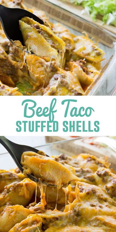 Stuffed Shells Taco, Large Shells Recipe, Taco Shells And Cheese, Large Shells Stuffed, Taco Meat Stuffed Shells, Stuffed Taco Shells, Jumbo Shells Taco Recipe, Taco Stuffed Pasta Shells Recipe, Taco Jumbo Stuffed Shells