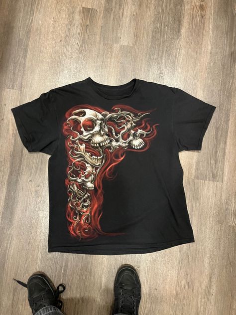 Skulls Tapout Shirt, Skeleton Clothes, Affliction Shirts, Affliction Shirt, Skater Outfits, Grunge Shirt, Baggy Clothes, Street Fashion Men Streetwear, Skull Shirt