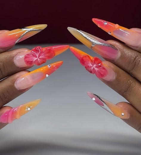 me 🤝 freestyles • • • #nailzzbylo #nails #nailsnailsnails #nailsofinstagram #nailtech #nailart #nailartist #summernails #springnails #3dflowernails #airbrushnails #covinanails #626nails Incapcilated Nails Flowers, Nail Art Ete, Summer Orange Nails, Weekend Hair, Long Stiletto Nails, Hello Nails, Sassy Nails, Leopard Print Nails, Light Nails