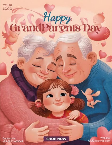 Vector happy grandparents day post banne... | Premium Vector #Freepik #vector Grandparents Art For Kids, Grandparent Craft, Happy Grandparents Day Image, Grandparents Day Crafts For Kids, Grandparents Craft, Christmas Gift Grandparents, Grandparent Christmas Gift, Design For Social Media, National Grandparents Day