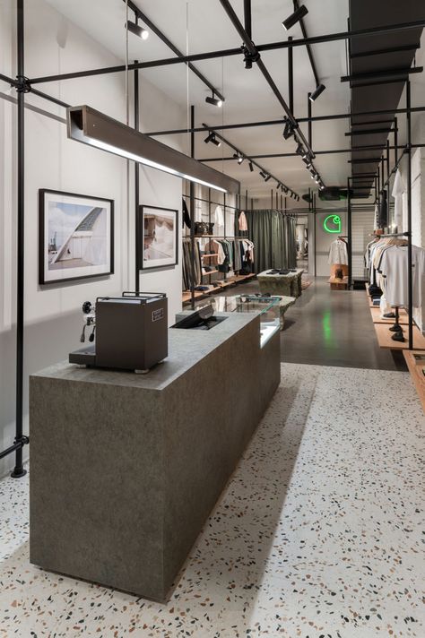 Carhartt Store, Carhartt Shop, Shoreditch London, Showroom Interior Design, Store Interiors, Terrazzo Flooring, Retail Design Blog, Boutique Interior, Store Design Interior