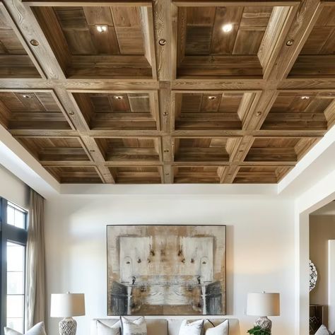 15 Stunning Coffered Ceiling Ideas That Enhance Style of Your Home Wood Coffered Ceiling Dining Room, Modern Coffered Ceiling Living Room, Coffered Ceiling With Lights, White Oak Coffered Ceiling, Wood Tray Ceiling, Ceiling Light Inspiration, Modern Coffered Ceiling, Wood Ceiling Ideas, Coffered Ceiling Dining Room