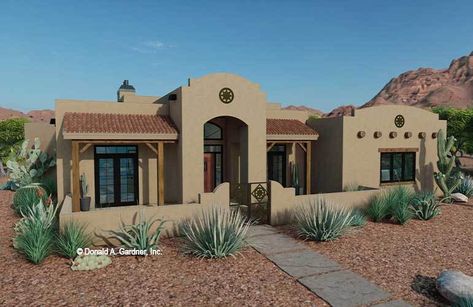 Adobe House Plans, Southwestern House Plans, Southwest House Plans, Southwest House, Tile Roof, Arizona House, Shingle Exterior, Adobe House, Stucco Exterior