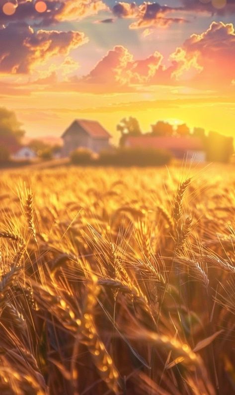 Golden Field Painting, Golden Field Aesthetic, Farm Fields Landscapes, Wheat Field Aesthetic, Acorn Aesthetic, Wheat Field Photography, Wheat Field Sunset, Bailing Twine, Wheat Drawing