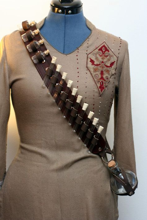 Steampunk Alchemist Bandolier by Versalla on DeviantArt Steampunk Alchemist, Steampunk Leather, Larp Costume, Test Tubes, Steampunk Accessories, Steampunk Costume, Steampunk Clothing, Fantasy Costumes, Leather Projects