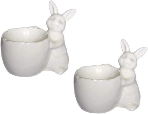 Amazon.com: Easter Bunny Porcelain Egg Cup, Set of 2 Vintage White Rabbit Ceramic Egg Holders Easter Decorations Spring Home Party Decor Favors, Handmade : Home & Kitchen Hard Boiled Egg Breakfast, Ceramic Egg Holder, Ceramic Rabbit, Egg Holders, Egg Cups Holders, Ceramic Egg Cups, Easter Breakfast, Eggs Breakfast, Home Party Decor