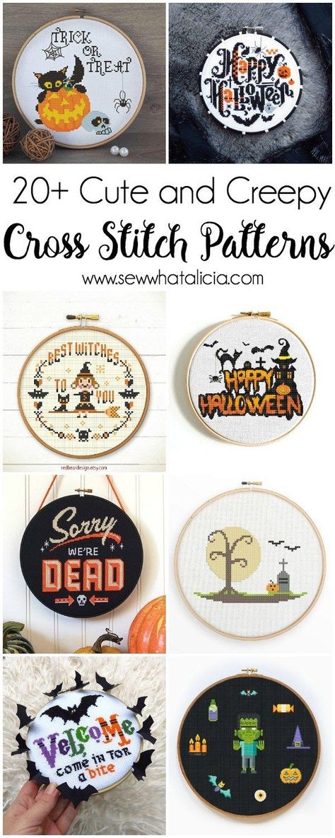 20+ Cute and Creepy Halloween Patterns to Cross Stitch : If you are a fanatic about Halloween and you love to cross stitch then you are going to go nuts over these Halloween Cross Stitch Patterns. Click through for the full list of patterns. | www.sewwhatalicia.com Cross Stitch Halloween, Halloween Cross Stitch, Cute And Creepy, Stitch Halloween, Halloween Cross Stitch Patterns, Holiday Cross Stitch, 8bit Art, About Halloween, Halloween Cross Stitches