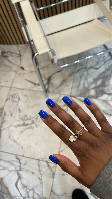 Shorties Nails Plain, Natural Fingernails Polish, Extra Short Red Nails, One Color Acrylic Nails Square, Shirt Blue Nails, Step Show Outfit Hbcu Greek, Blue Short Acrylics, Summer Nails 2023 Black Women, Painting Natural Nails