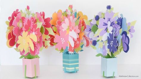 How to Make Pop-up Flower Cards with Free Templates and Tutorial Bouquet Card Diy, Pop Up Flower Bouquet, Flower Bouquet Card, Pop Up Flower, Pop Up Flower Cards, Bouquet Card, Pop Up Card Templates, Folding Origami, Card Templates Free