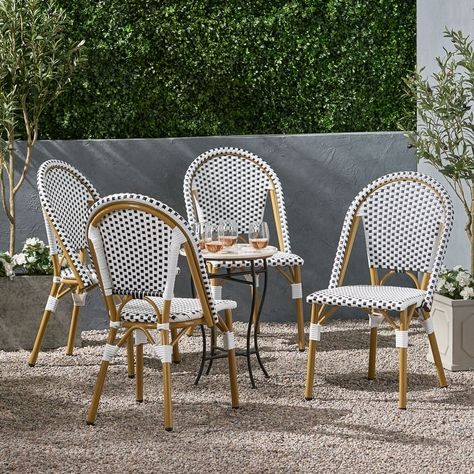 Elize Outdoor French Bistro Chairs (Set of 4) by Christopher Knight Home - Bed Bath & Beyond - 31725058 Bistro Chairs Outdoor, French Bistro Chairs, Bamboo Print, Wicker Dining Chairs, French Bistro, Bistro Chairs, Christopher Knight, Patio Dining Chairs, Noble House