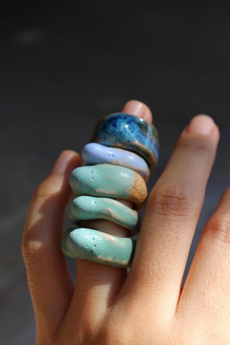 Painted Jewellery, Clay Idea, Handmade Ceramic Jewelry, Handmade Ceramic Planters, Ceramic Accessory, Light Sky Blue, West Covina, Ceramic Ring, Painted Jewelry