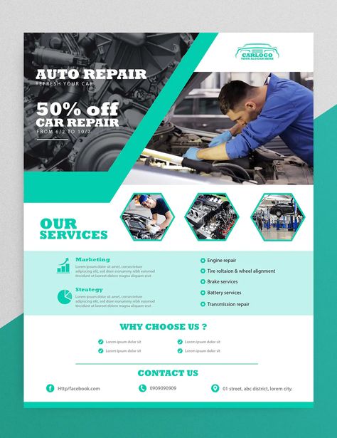 Mechanic Flyer Design, Auto Repair Logo, Car Detailing Interior, Car Advertising Design, Transmission Repair, Auto Design, Mechanic Garage, Collision Repair, Automotive Mechanic