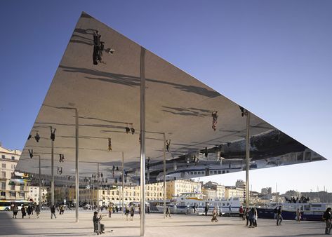 Mirrored ceiling Vieux Port Pavilion by Foster + Partners Canopy Architecture, Wooden Canopy, Canopy Bedroom, Backyard Canopy, Wedding Canopy, Garden Canopy, Foster Partners, Diy Canopy, New Architecture