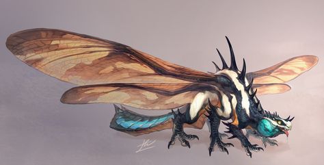 ArtStation - Dragonfly Dragon, Saki Yamamura Le Yamamura, Dragonfly Dragon, Artstation Dragon, Dragon Flying, Creature Fantasy, Creepy Monster, Beast Creature, Seni 2d, Fantasy Creature