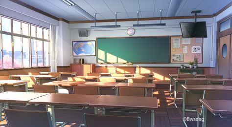 Anime Backgrounds Classroom, Sunlight Window, Classroom Clock, Animation Schools, Classroom Background, Classroom Desk, Light Chair, Episode Interactive Backgrounds, Anime Places