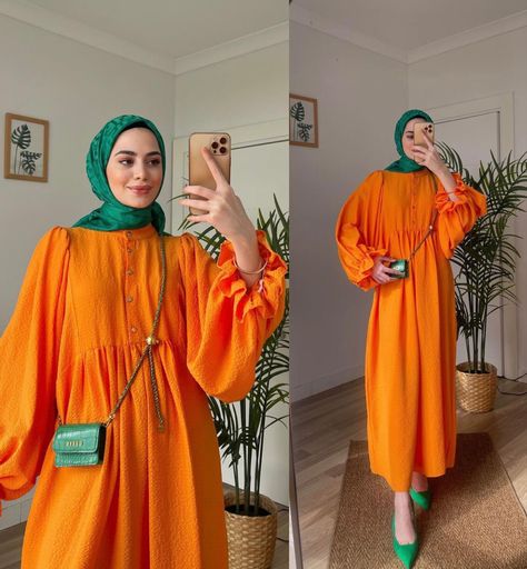 Hijab Colour Combination, Brick Orange Outfit Hijab, Orange Hijab Outfit, Orange Hijab, Hijab Fashion Summer, Estilo Hijab, Colour Combinations Fashion, Color Combos Outfit, Color Blocking Outfits