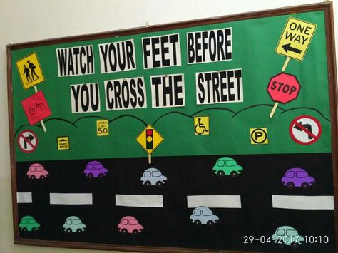 Safety board Safety Patrol, Safety Week, Preschool Bulletin, Preschool Bulletin Boards, Safety Posters, Safety Rules, Creative Corner, Road Safety, Classroom Crafts