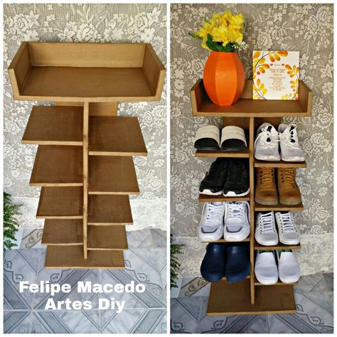 Shoe Shelf Diy, Cardboard Organizer, Diy Shoe Storage, Diy Shoe Rack, Cardboard Box Crafts, Diy Cardboard Furniture, Bench With Shoe Storage, Cardboard Furniture, Diy Cardboard