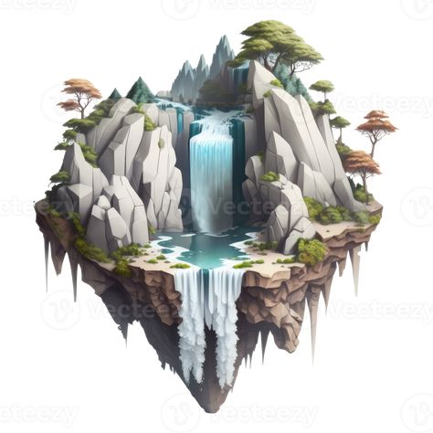 landscape consists of terraced plateaus with multicolored waterfalls and 3D floating islands . AI Generated Floating Land Drawing, Floating Island Concept Art, Floating Island Illustration, Floating Island Minecraft, Fantasy Islands, Sky Kingdom, Bubble Tattoo, Fishing Cake, Sky Island