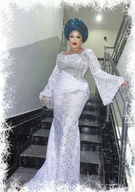 White Dry Lace Gown Styles Nigerian, African Lace Styles Nigerian Fashion, White Lace Styles In Nigeria, Dry Lace Styles Nigerian Outfit, Dry Lace Gown Styles Nigerian, Madam Outfit, Lace Styles For Women, White Lace Dress Styles Nigerian, Lace Styles Nigerian