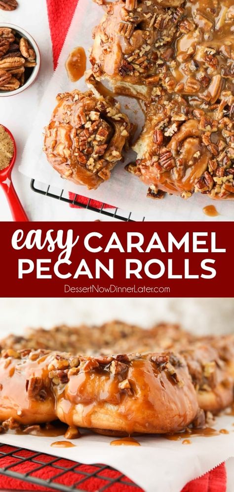 These easy caramel pecan rolls are so sticky, gooey, and delicious. They're made with frozen cinnamon rolls so half the work is done for you! Frozen Cinnamon Rolls, Pecan Rolls Recipe, Caramel Pecan Rolls, Rhodes Cinnamon Rolls, Rhodes Rolls Recipes, Homemade Sticky Buns, Caramel Pecan Sticky Buns, Easy Sticky Buns, Caramel Sticky Buns