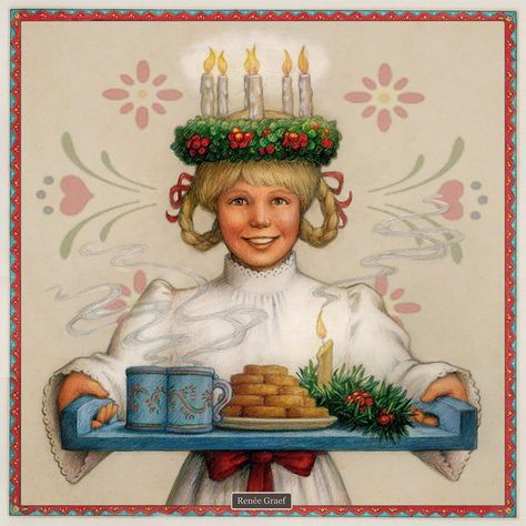 Saint Lucia Day, Santa Lucia Day, St Lucia Day, American Girl Books, Christmas Artwork, Vintage Christmas Images, Saint Lucia, Doll Home, Santa Lucia